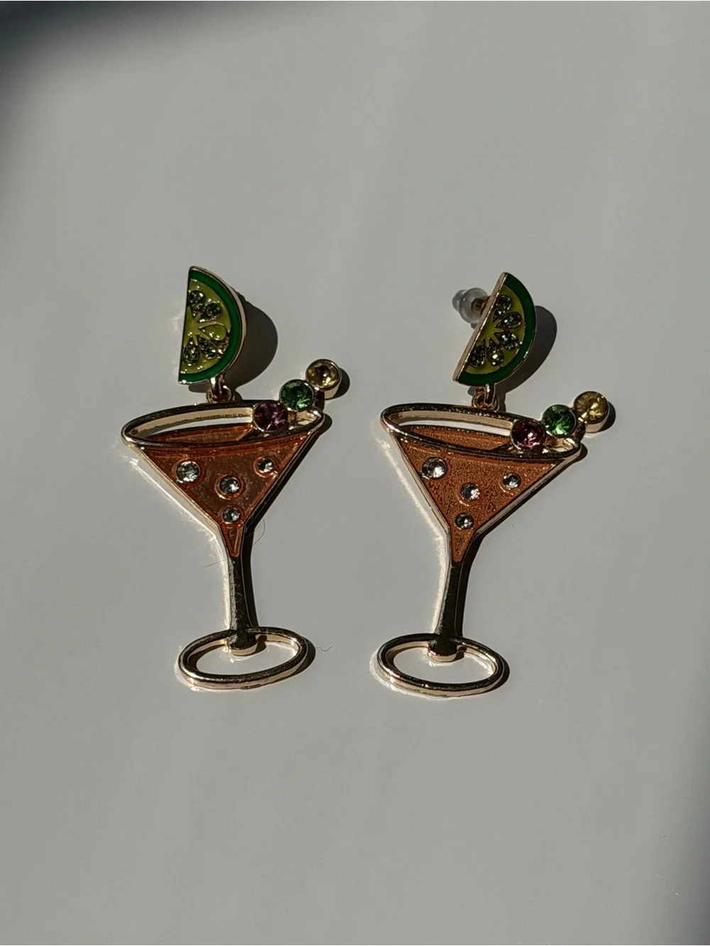 Martini Cocktail Glass Rhinestone Drop Earrings Lime Y2K Statement